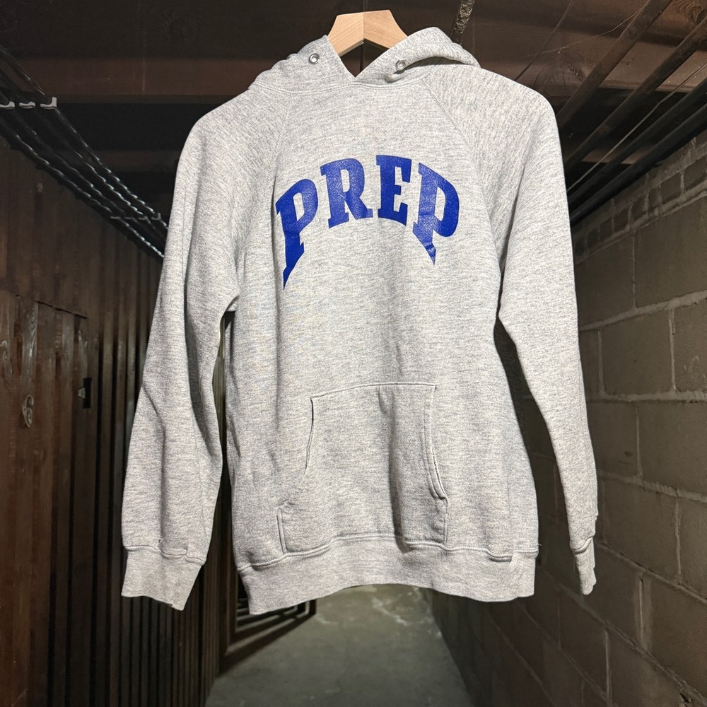 Vintage 1980s Champion PREP Hoodie Made USA Gray Blue Medium